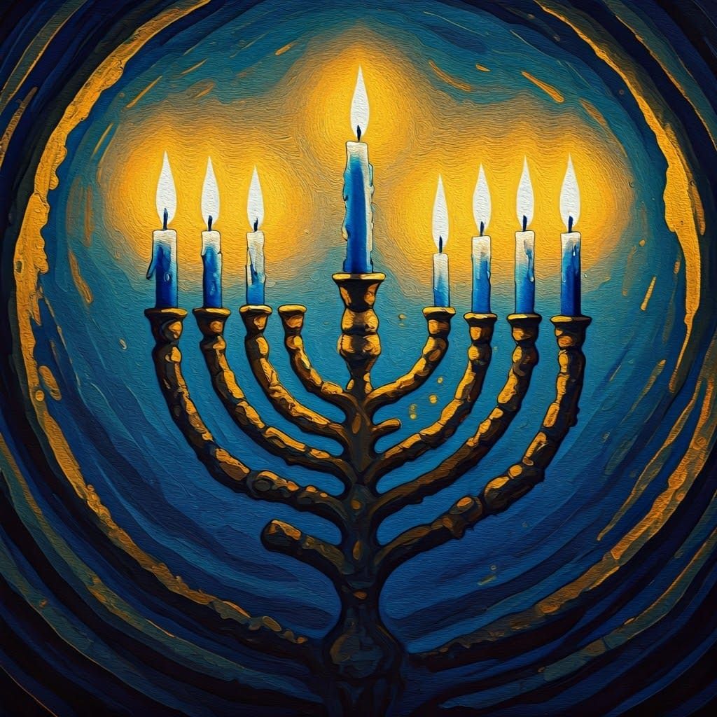 Hanukkah Candles Aglow in Dreamy Watercolor Art