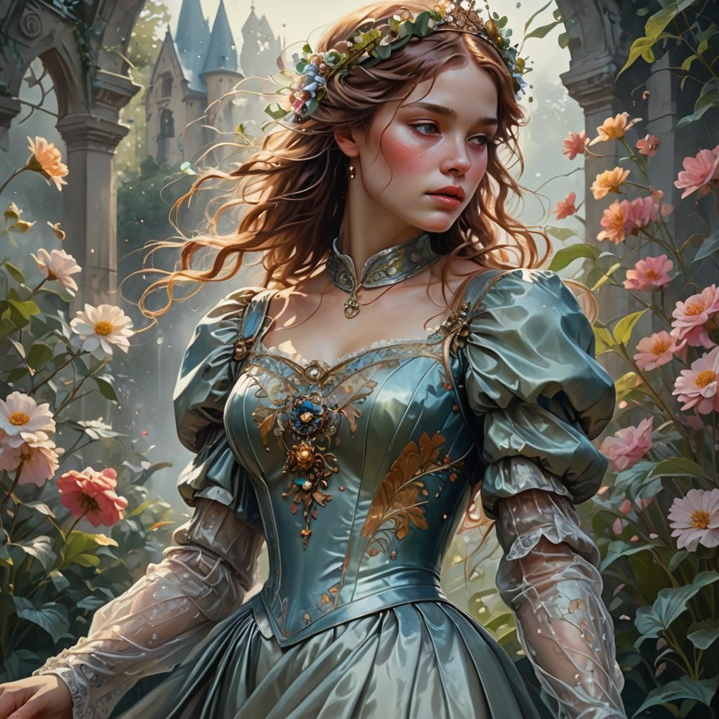 Abstract Impressionist Princess in Garden Portrait