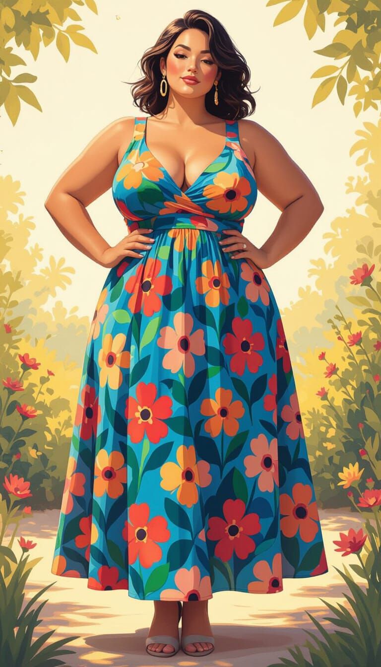 Curvy Woman in Floral Dress, Intimate Portrait