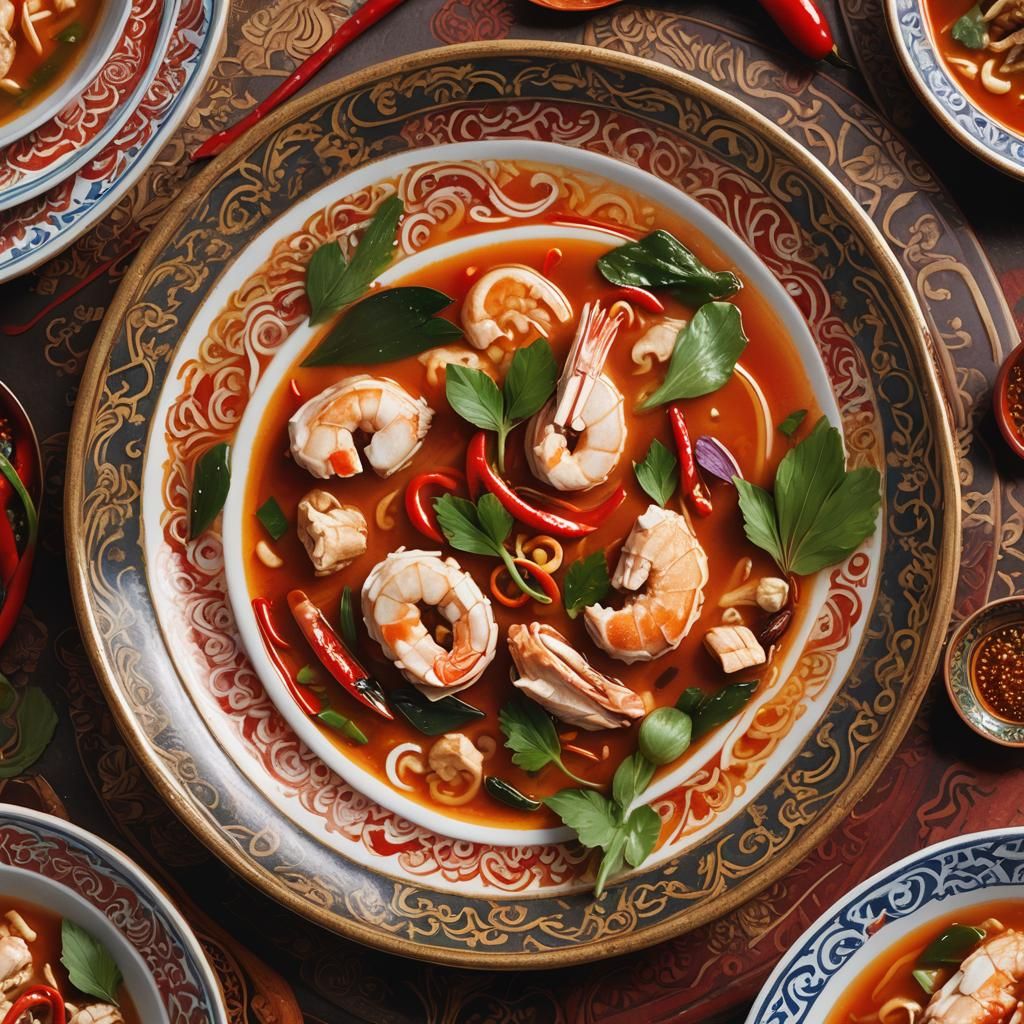 Steaming Tom-Yum-Khai: Hyperrealistic Thai Dish