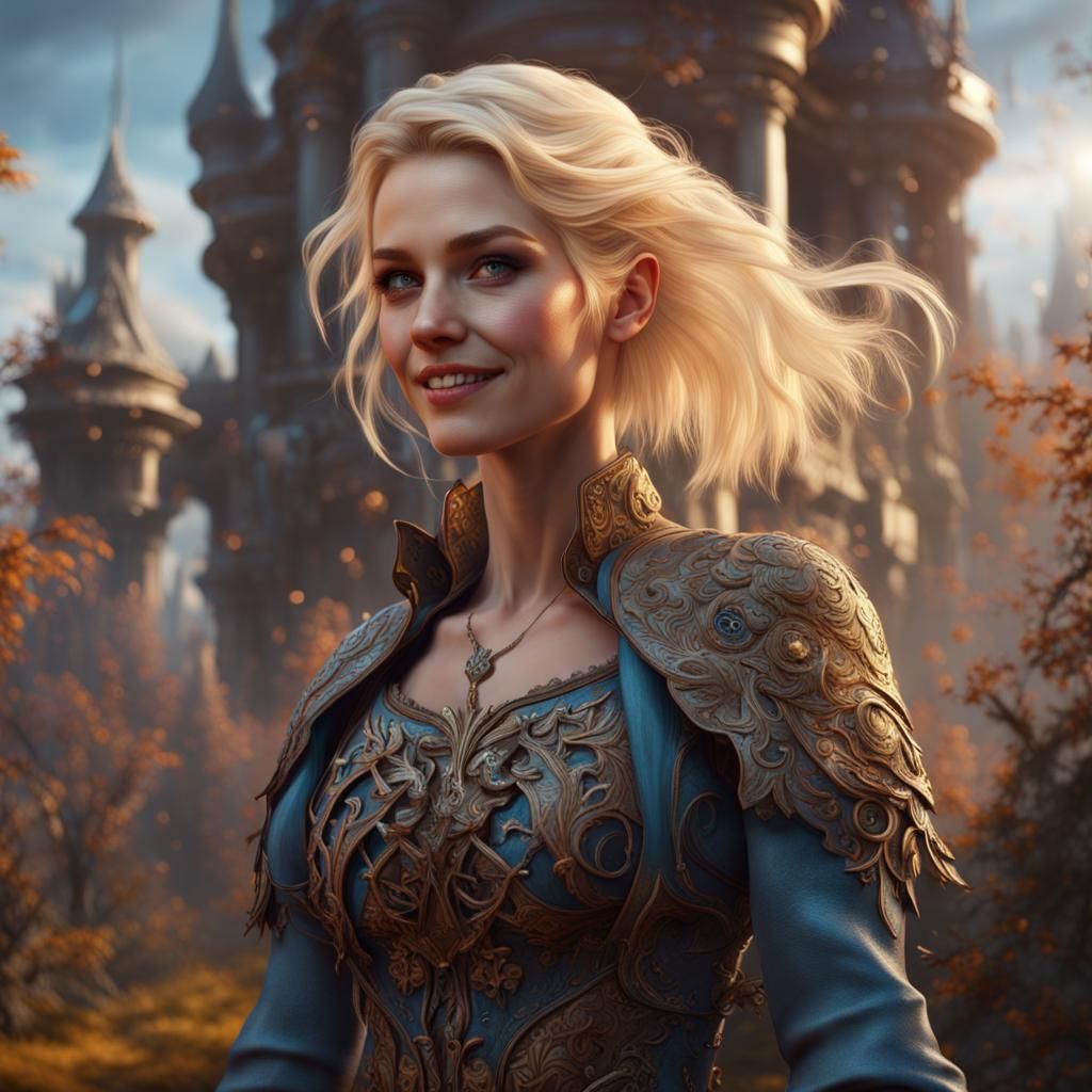 Smiling Blonde Woman in Multicolored Dust