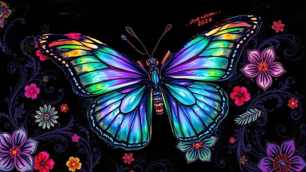 Vibrant, colorful butterfly with delicate, patterns on its w...