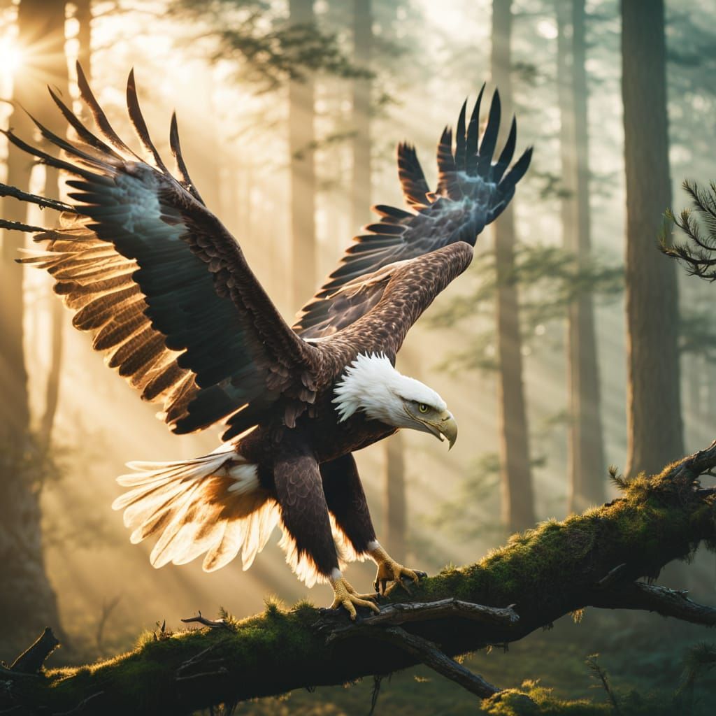 Eagle in Golden Hour Forest