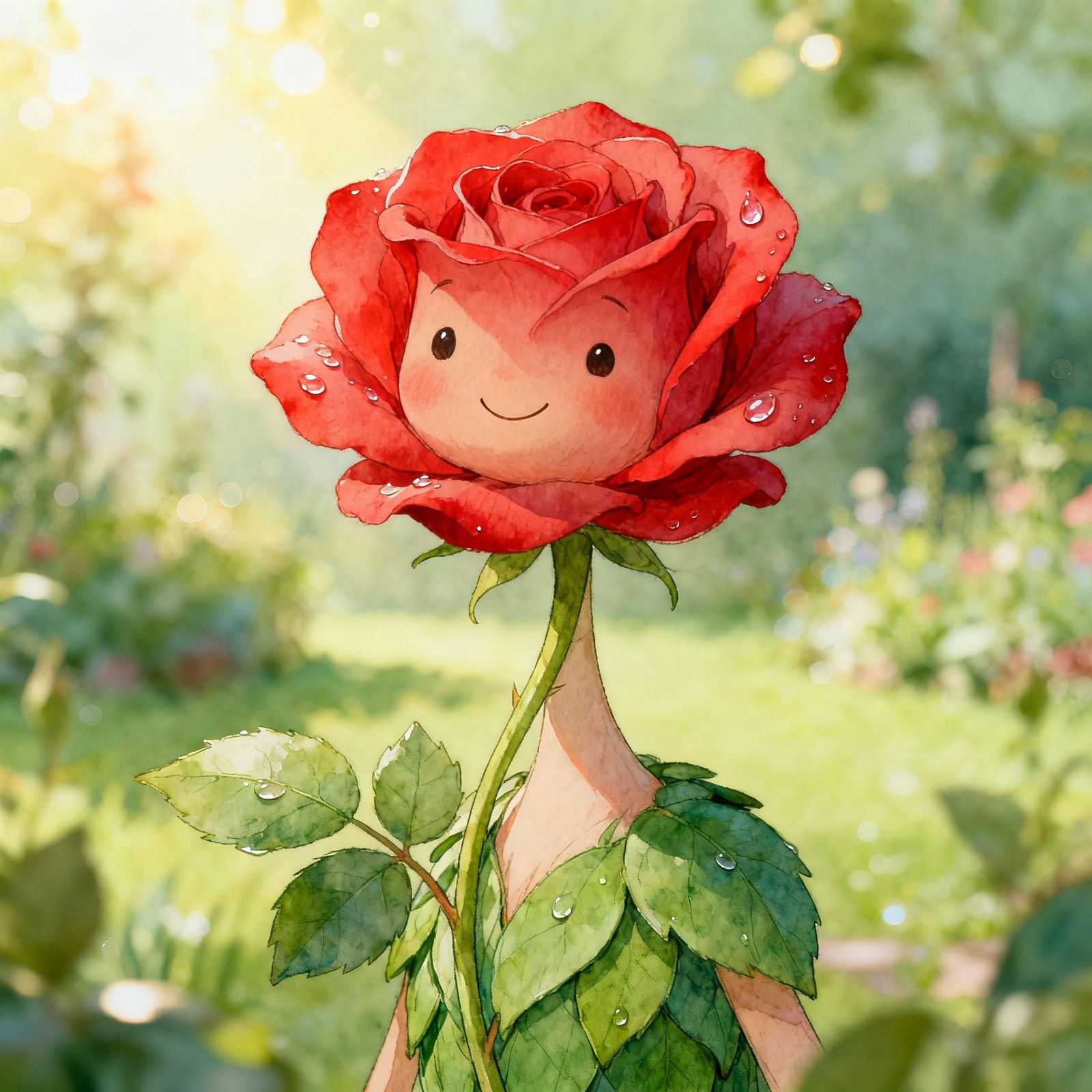 Whimsical Rose Character in Enchanting Garden