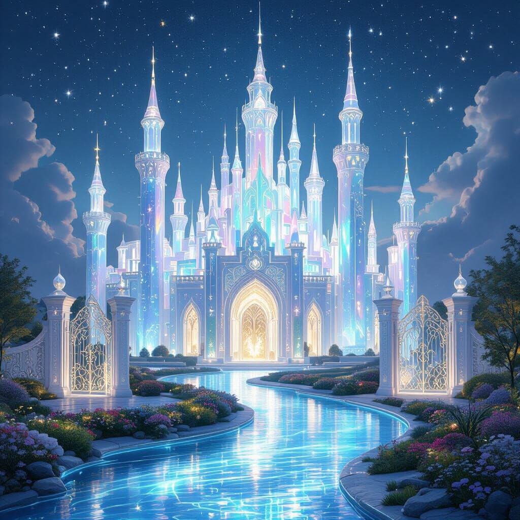Ethereal Moonlight Palace with Crystal Spires and Molten Gla...