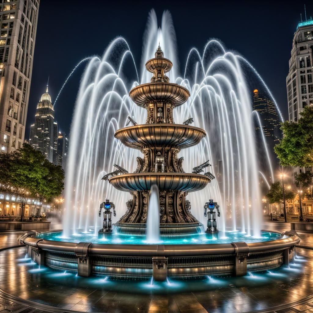 Water Fountain with Robot Sentinels