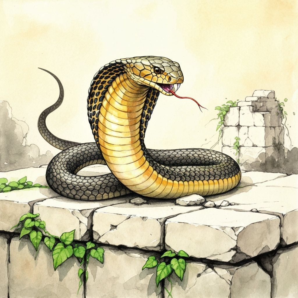 Majestic King Cobra in Ancient Temple Ruins
