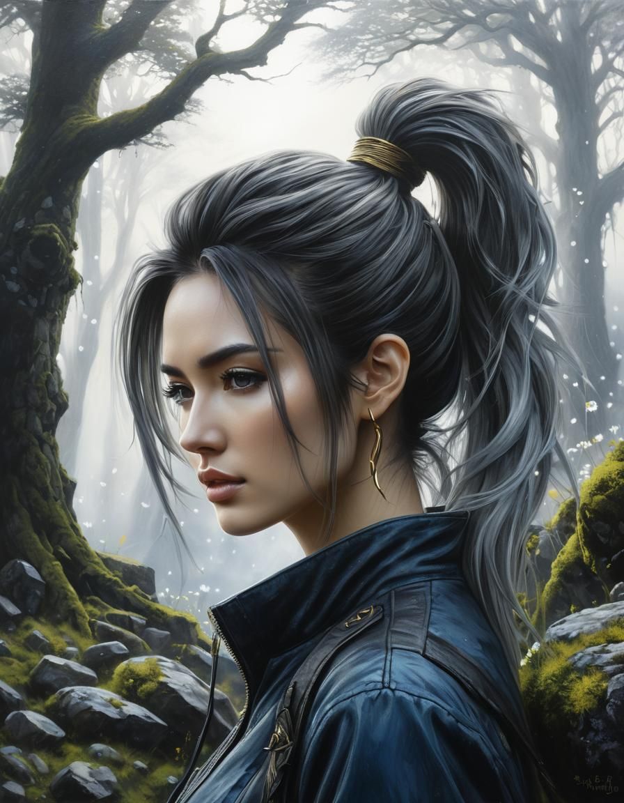 Eve from Stellar Blade in Anime Oil Painting