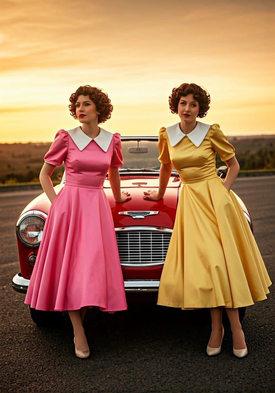 Glamorous Women in 1950s Gowns with Austin Healy