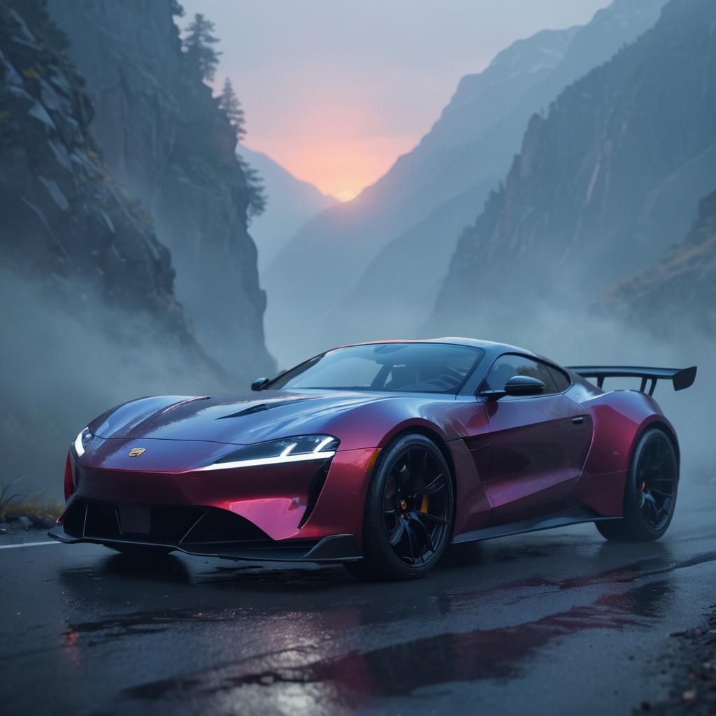 Concept Sports Car on Mountain Road: Vibrant Artstation Desi...