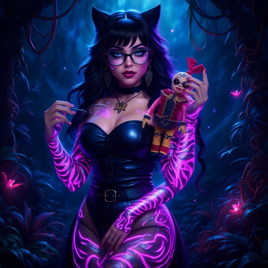 Goth Latina in Sequined Gown with Bioluminescent Tattoos