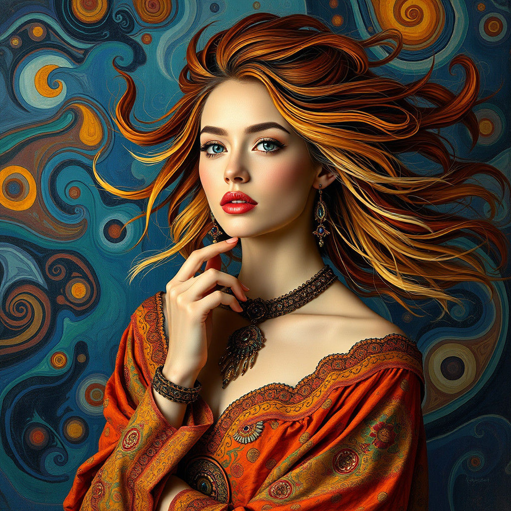 Stunning Woman in a Kaleidoscopic Dreamscape