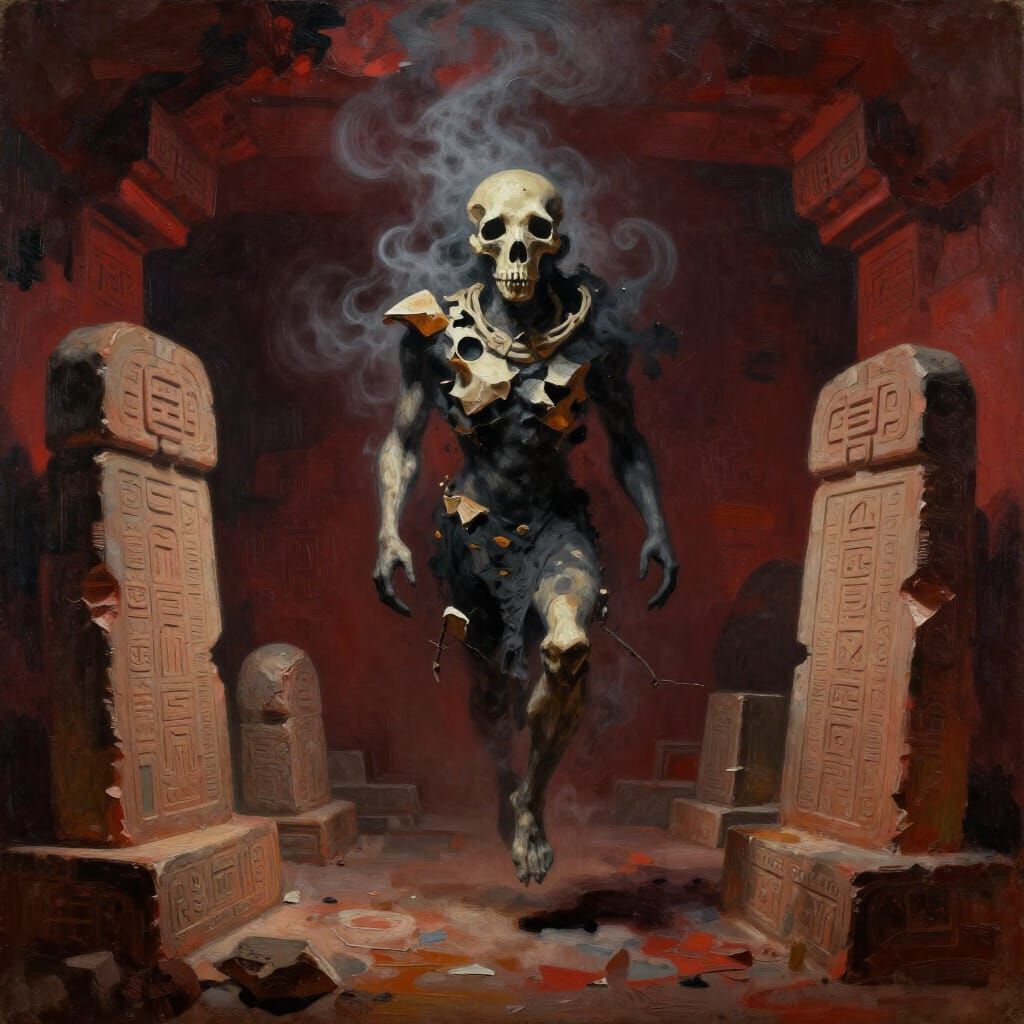 Abstract Mayan Underworld Entity as Oil Painting