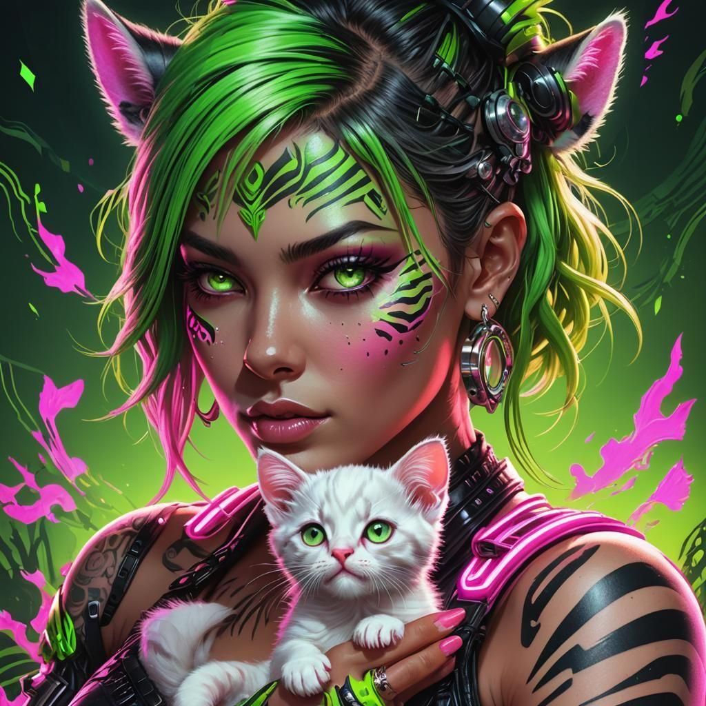 Biopunk Woman with Neon Tattoos