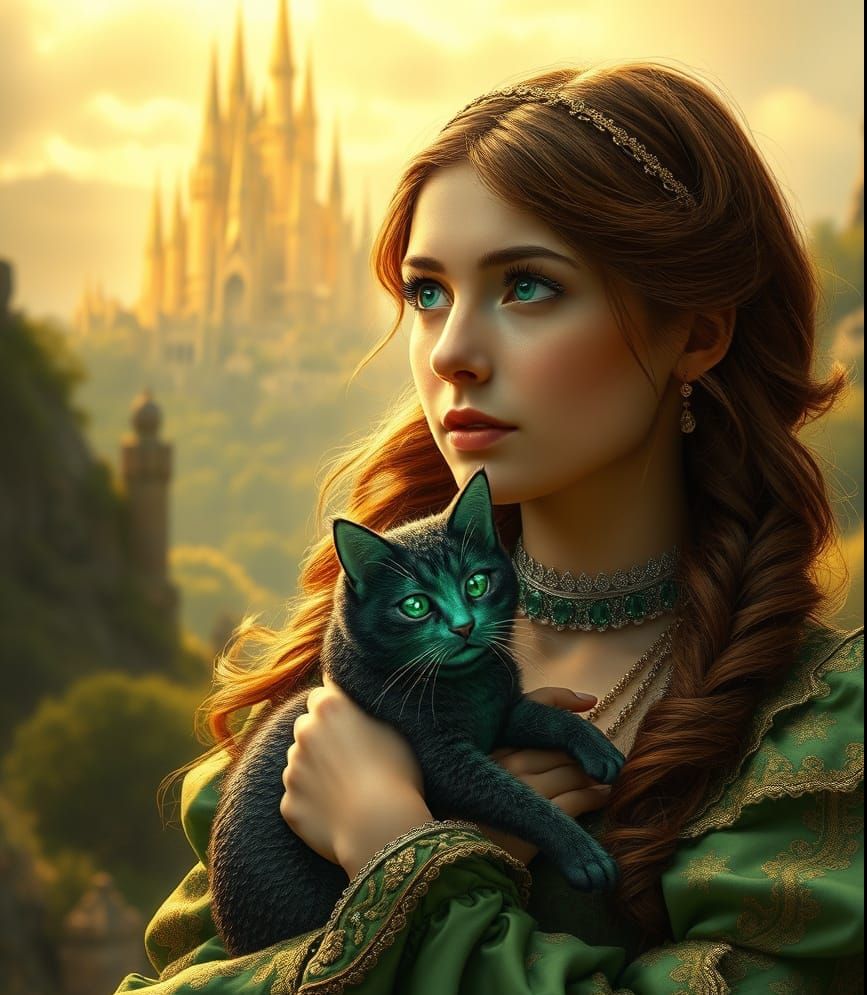 Princess Dorothy of Oz in Emerald Gown, with Crystal Cat and...