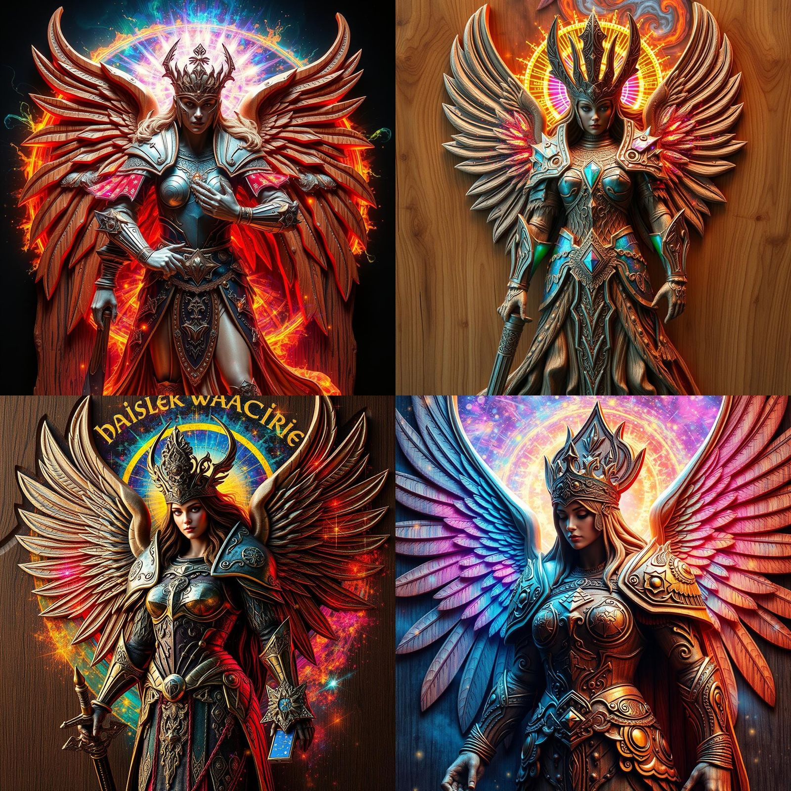 Astral Valkyrie Warrior Carved from Ethereal Wood