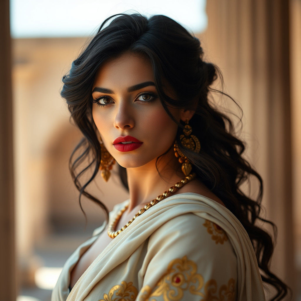 Elegant Greek Woman in High-Fashion Photography Style