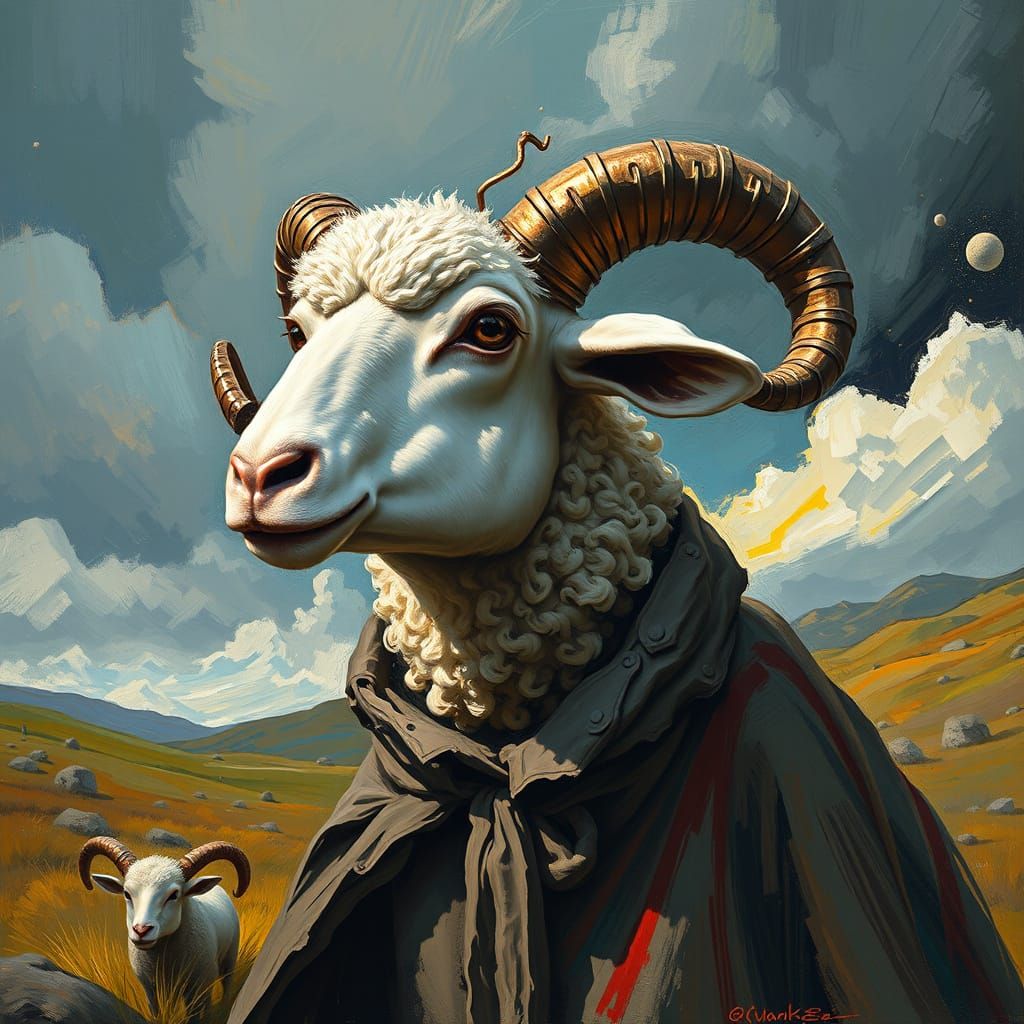 Revolutionary Sheep in Post-Impressionist Style