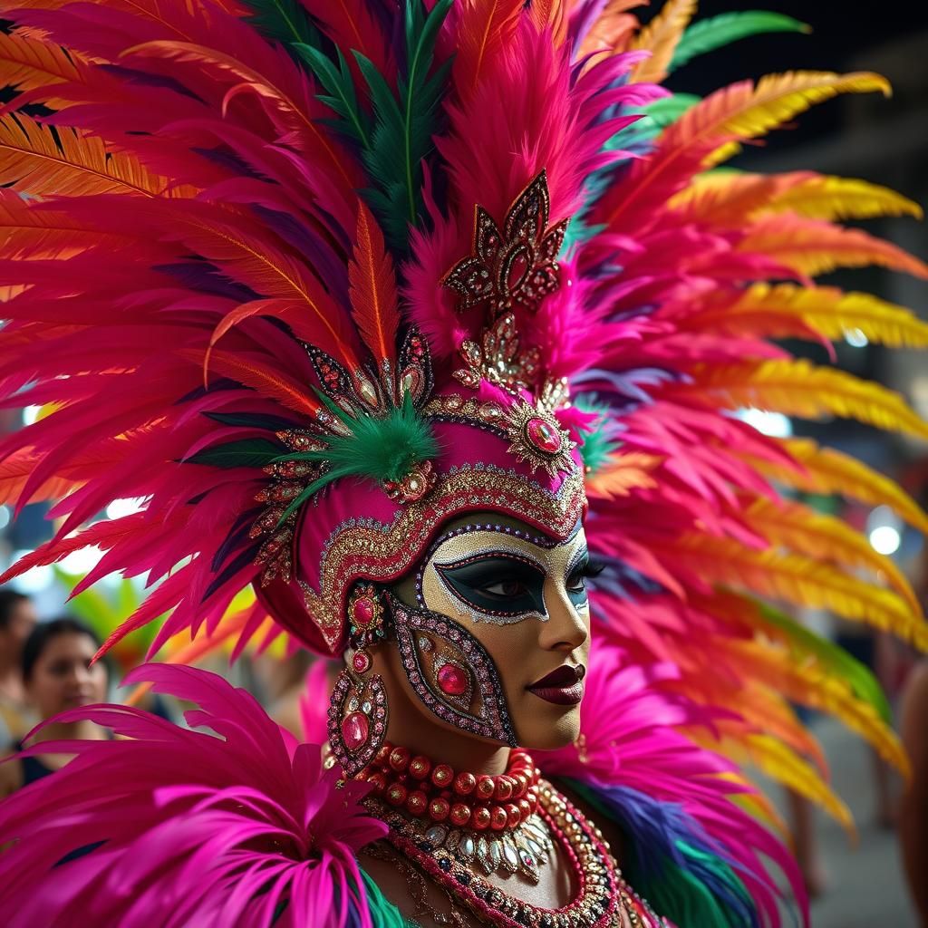 Brazilian Carnival: Vibrant Feathers and Fantasy Costume