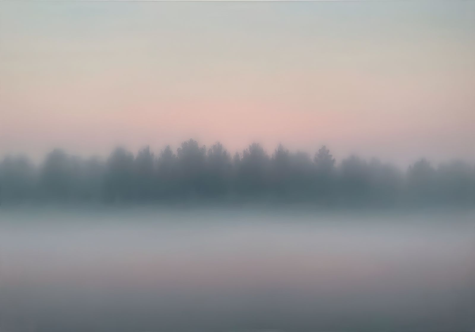 Ethereal Twilight Landscape Painting with Foggy Tree Line