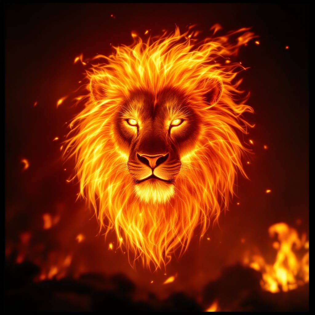 Fiery Lion Head Cinematic Film Still