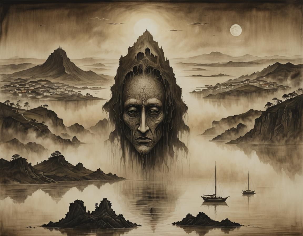 Moonlit Azores Lagoon: A Surrealist Dreamscape