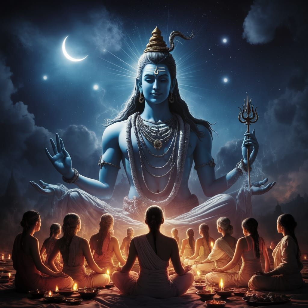 Surreal Moonlit Temple Scene in a Cosmic Aesthetic