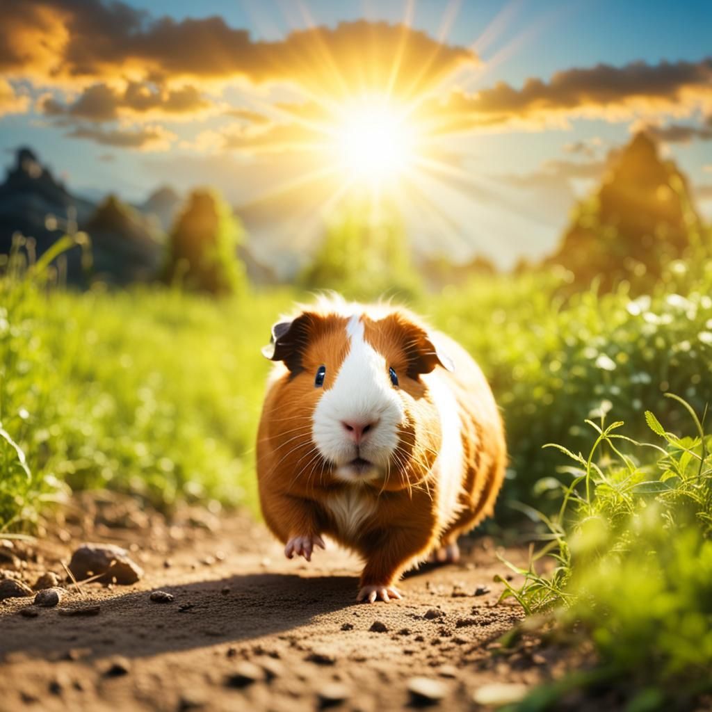 Guinea Pig and Friends Running in Sunlight