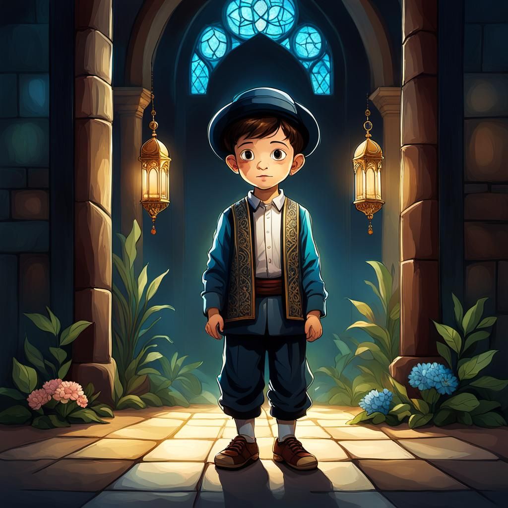 Ultra-Orthodox Child in Prayer: Fantasy Concept Art