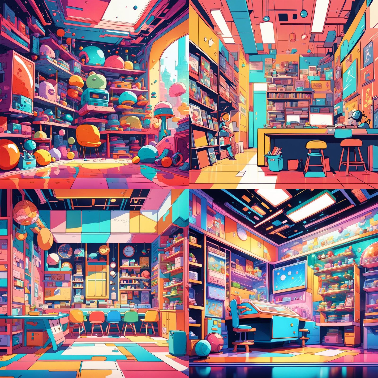 Cartoon Room Cross-Section in Anime Style