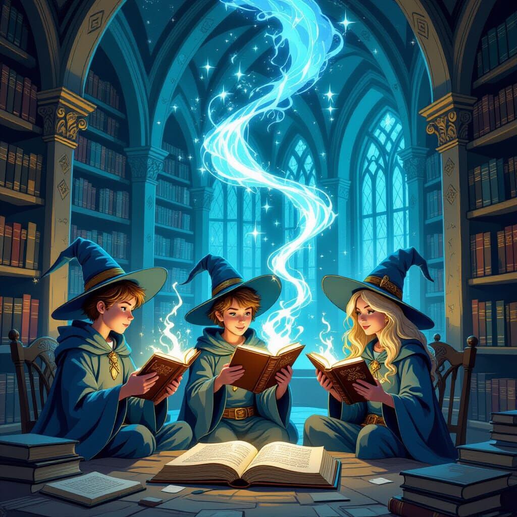Ancient Magic Library with Young Wizards