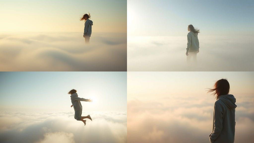 Soft Morning Fog with Distant Figure in Dreamy Light