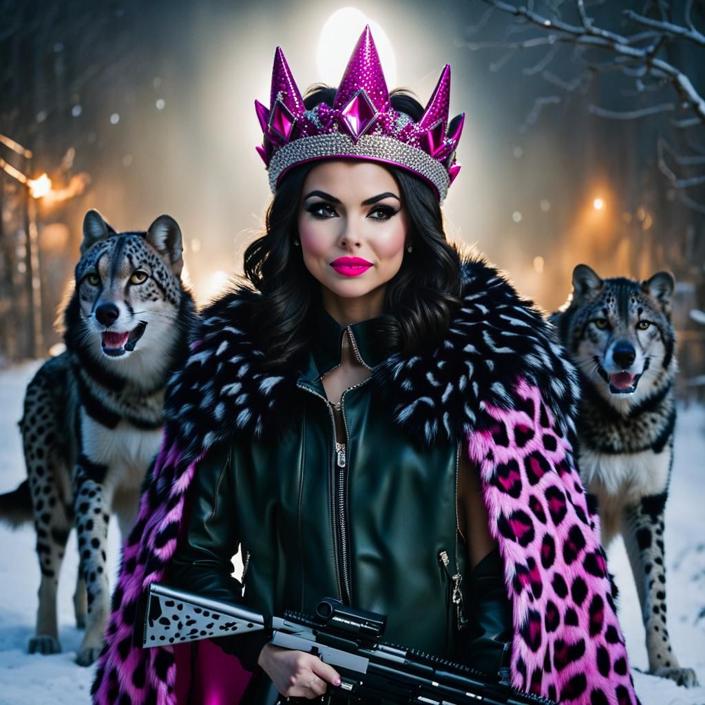 Woman in Pink Armor Gripping Assault Rifle