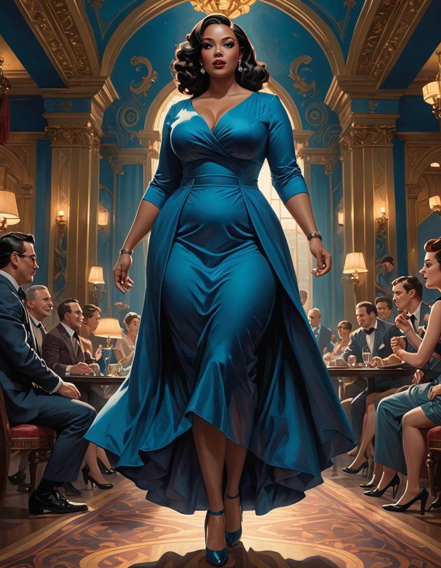 Curvy Woman in Opera House, Glamour Lighting