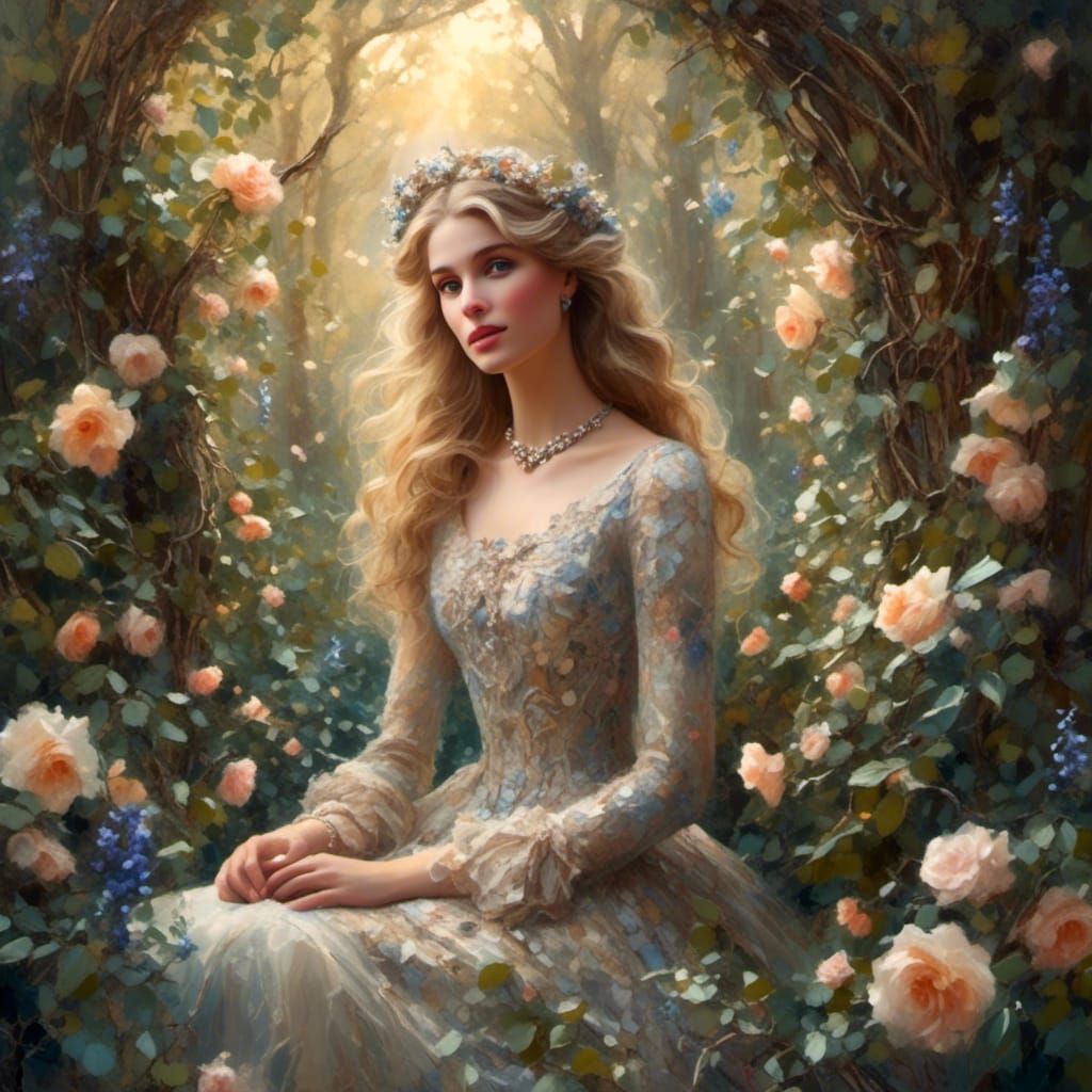 Lady Diana Spencer: Oil Painting in Mystical Garden
