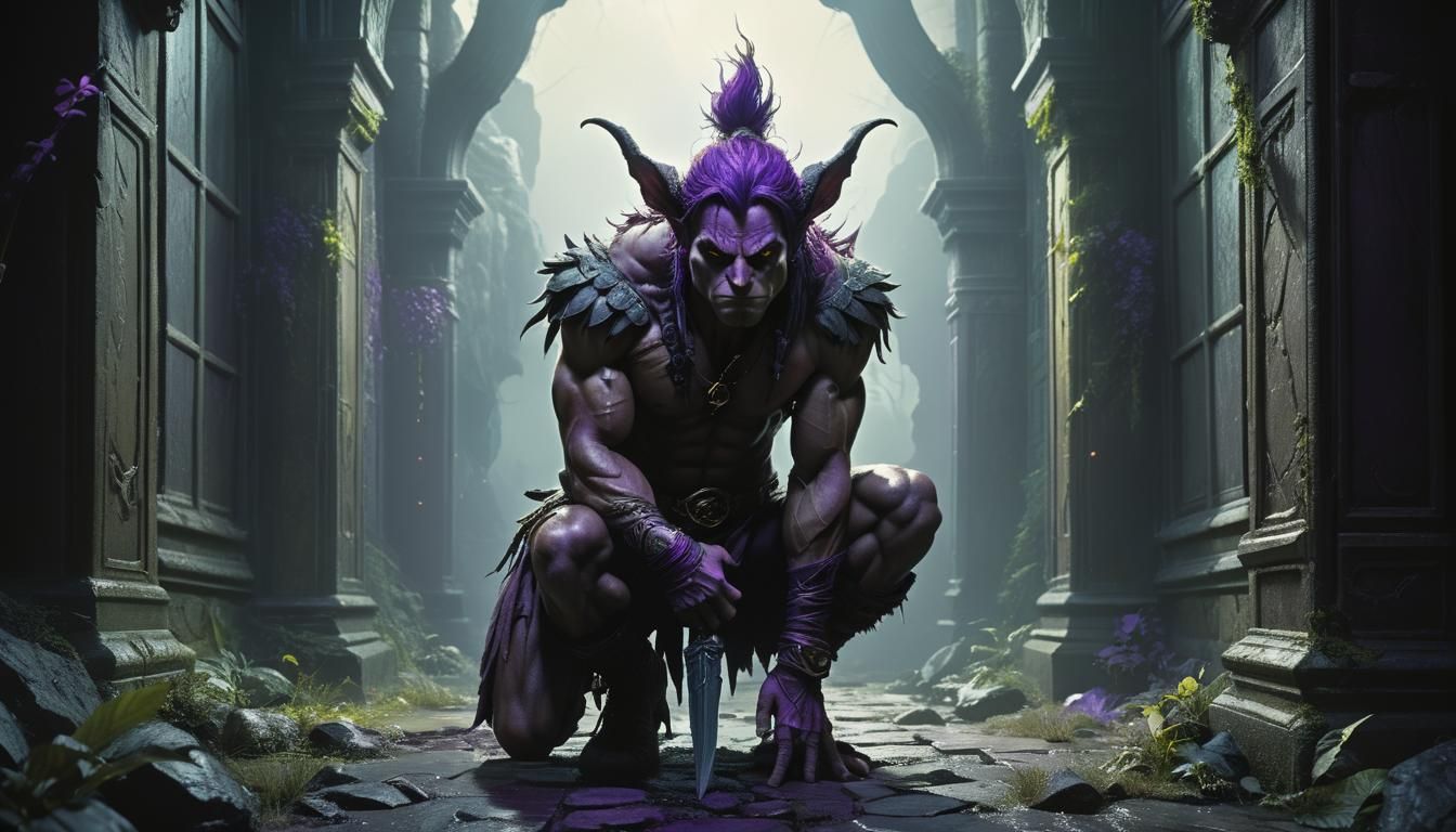 Grim Dark Fae Smirks in Moody, Hyper-Realistic Landscape