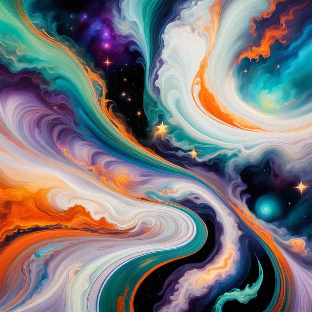 Space Voyagers Explore Nebula in Abstract Expressionism