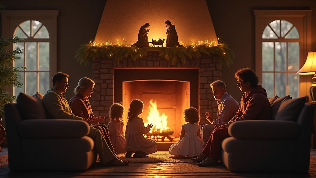 Cozy Nativity Scene in Farmhouse Living Room