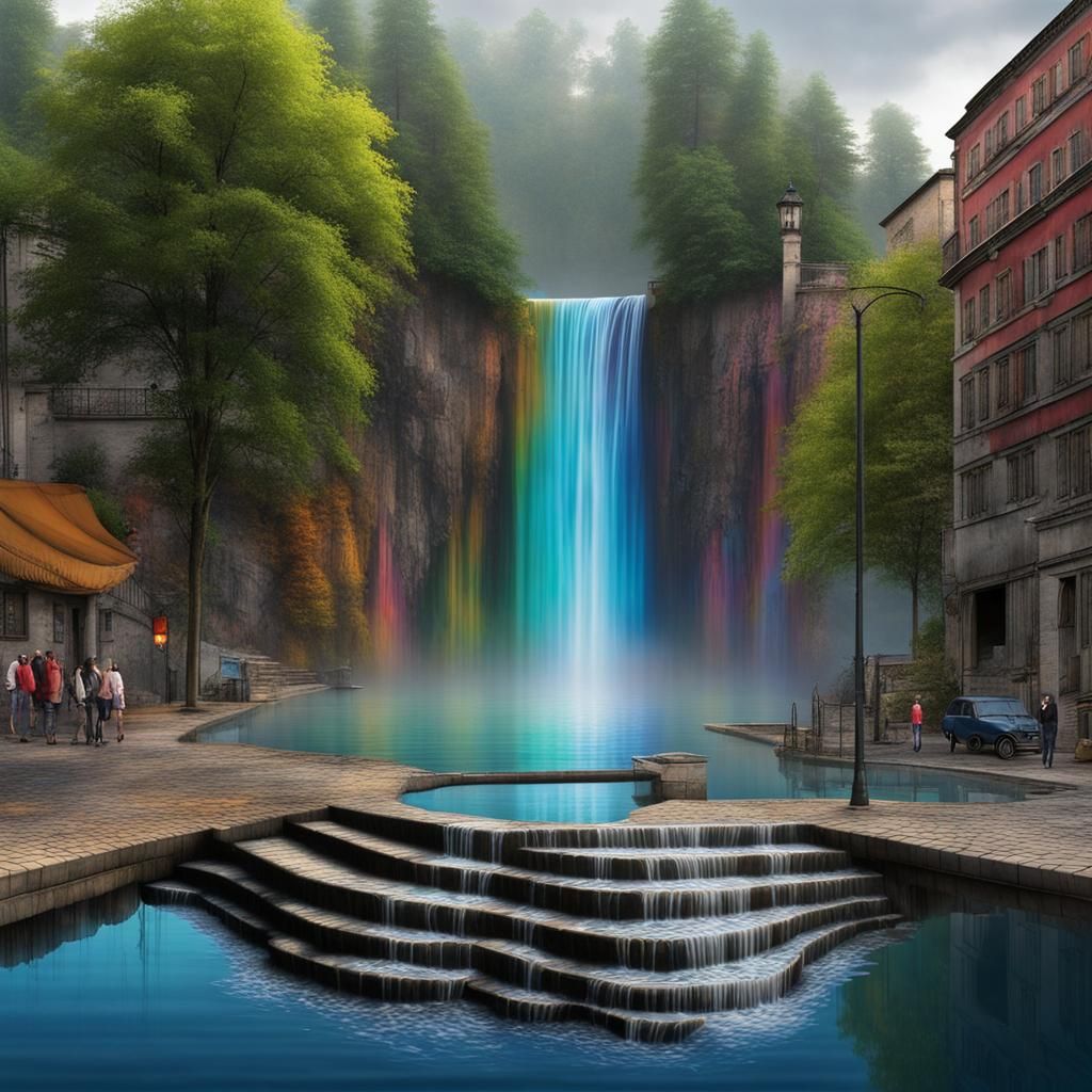 Spectacular Waterfall Optical Illusion in 3D Pavement Art