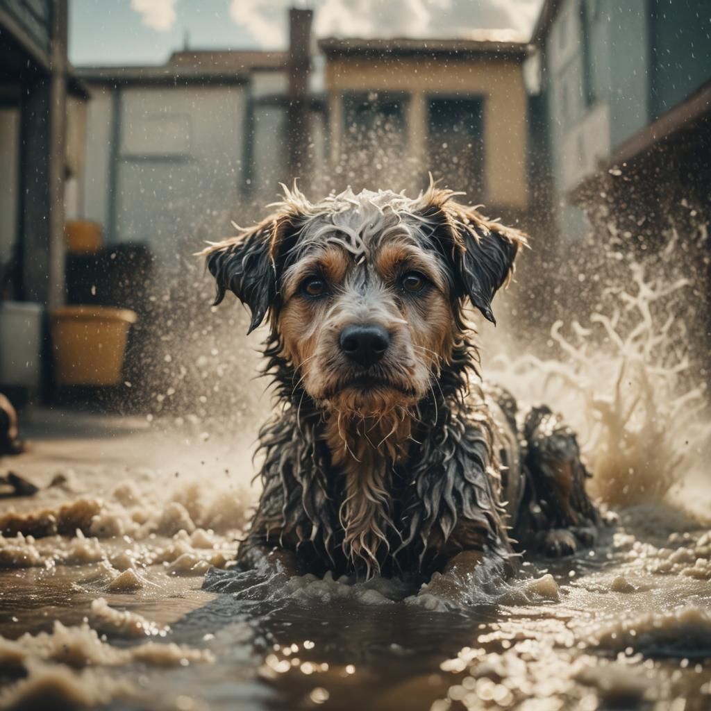 Dog Getting Washed in Wagnwash Clouds