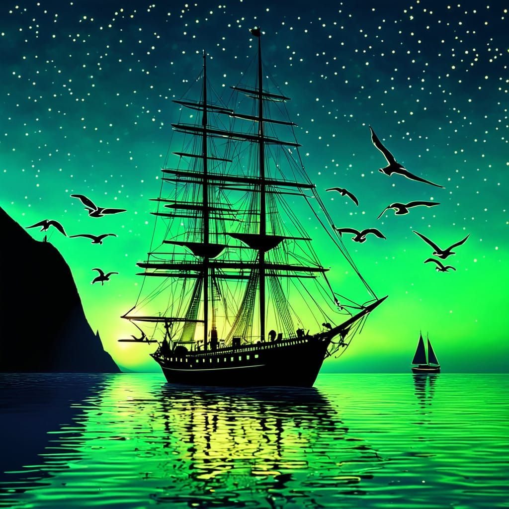 Vibrant Hyperdetailed Sunset with Sailboats and Seagulls