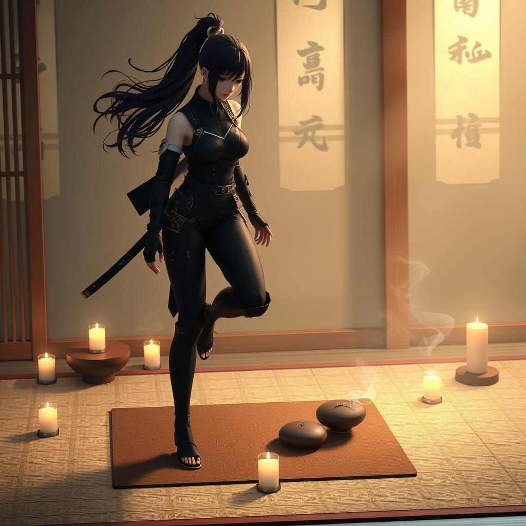 Stealthy Ninja Girl in Traditional Japanese Setting