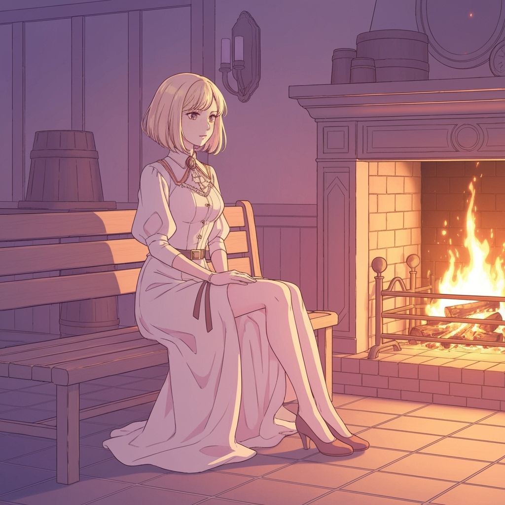 Anime Woman by Fireplace in Studio Trigger Style