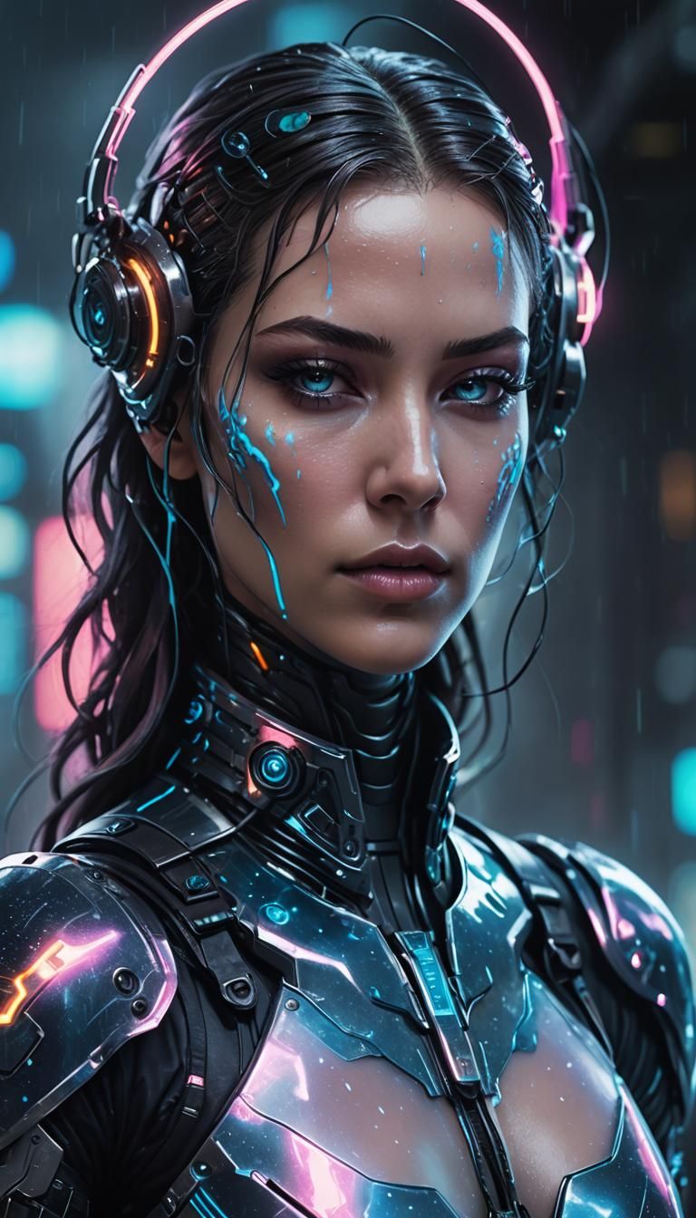 Cyberpunk Slime-Girl Portrait in Futuristic Armor