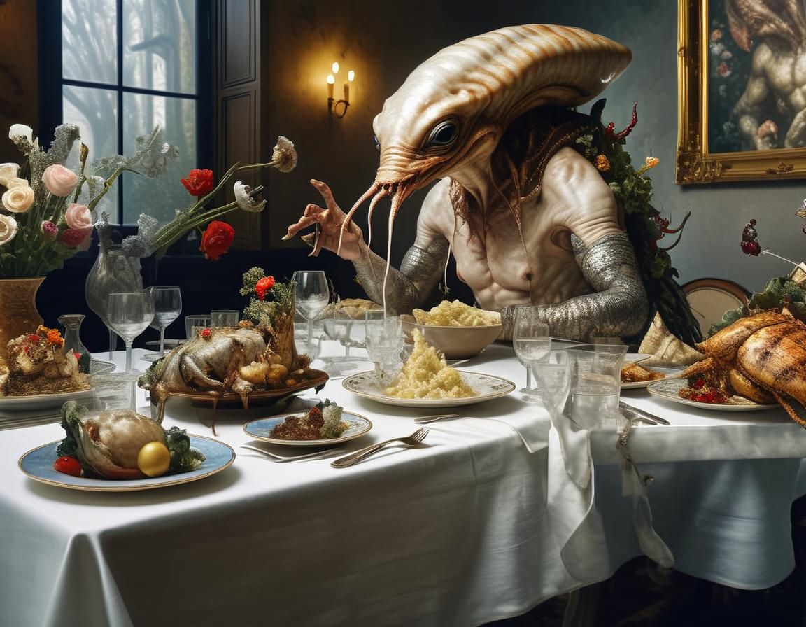 Extraterrestrial Fine Dining: Alien Celebration in Restauran...