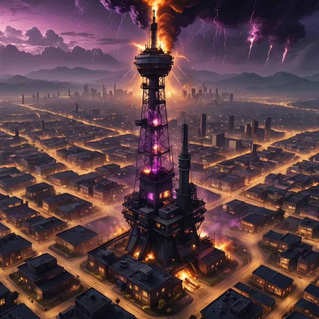 Radio Tower Farm Invades Los Santos: Dark Fantasy Art