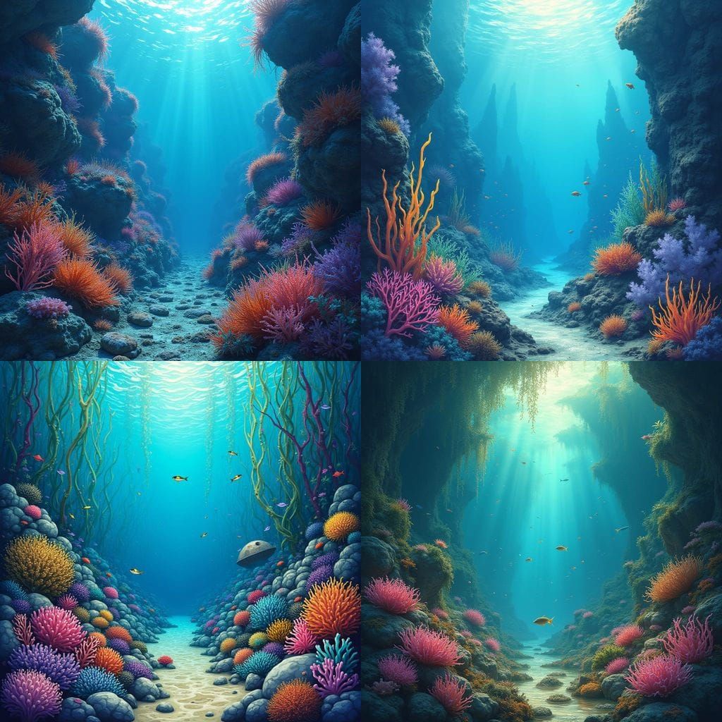 Vibrant Underwater Garden in Impressionist Style