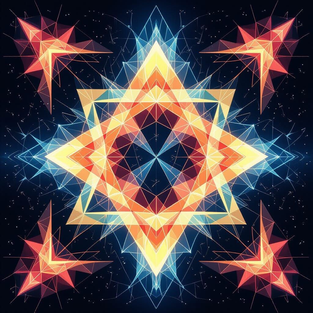 Abstract Glowing Triangles in Neon Light