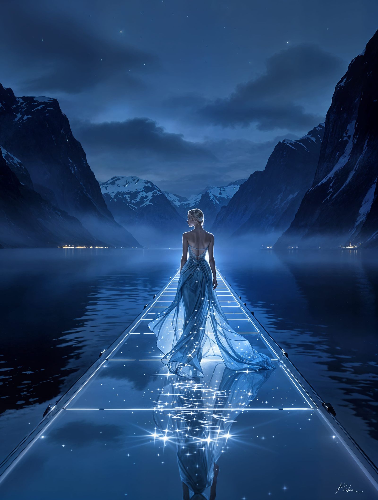 Glowing Fjord Runway Fashion Illustration