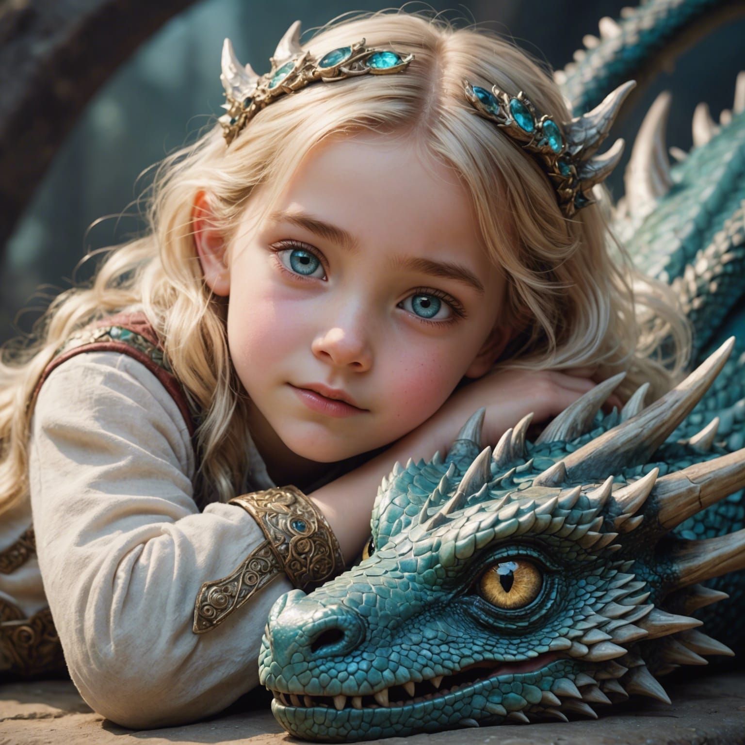 Dreamy Girl with Diamond Eye on Dragon Tail